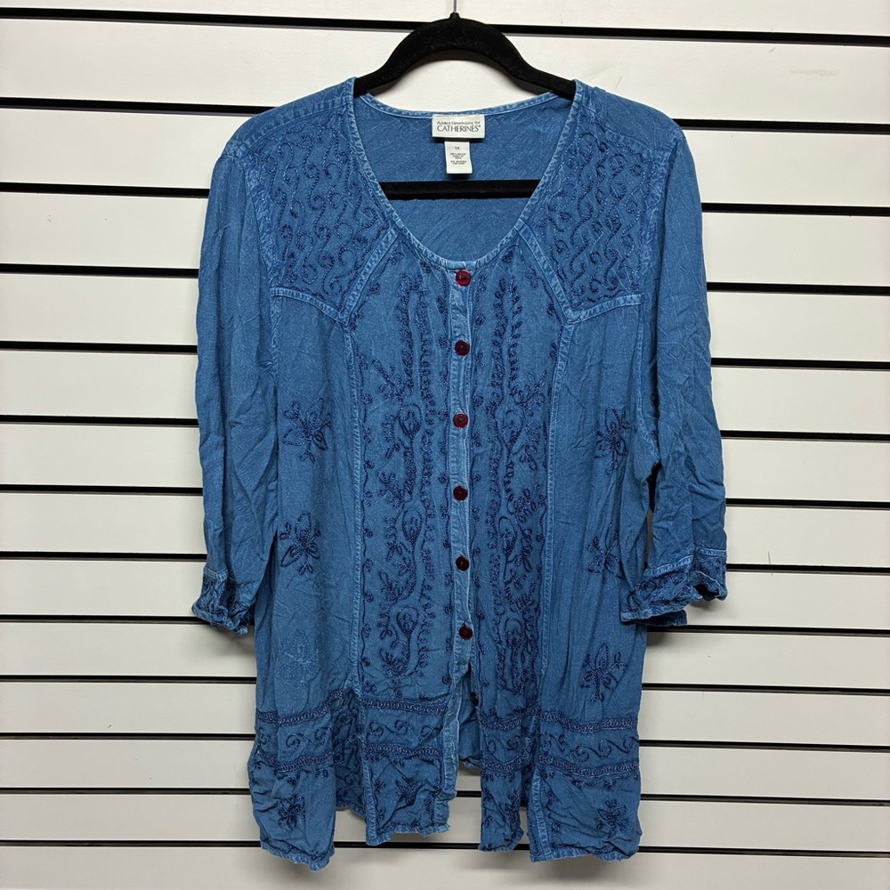 Catherines Blue Button-Down Blouse
